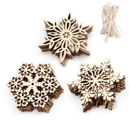 Holz Verzierungen mit String Weihnachtsdekoration Schneeflocke 10 Stk