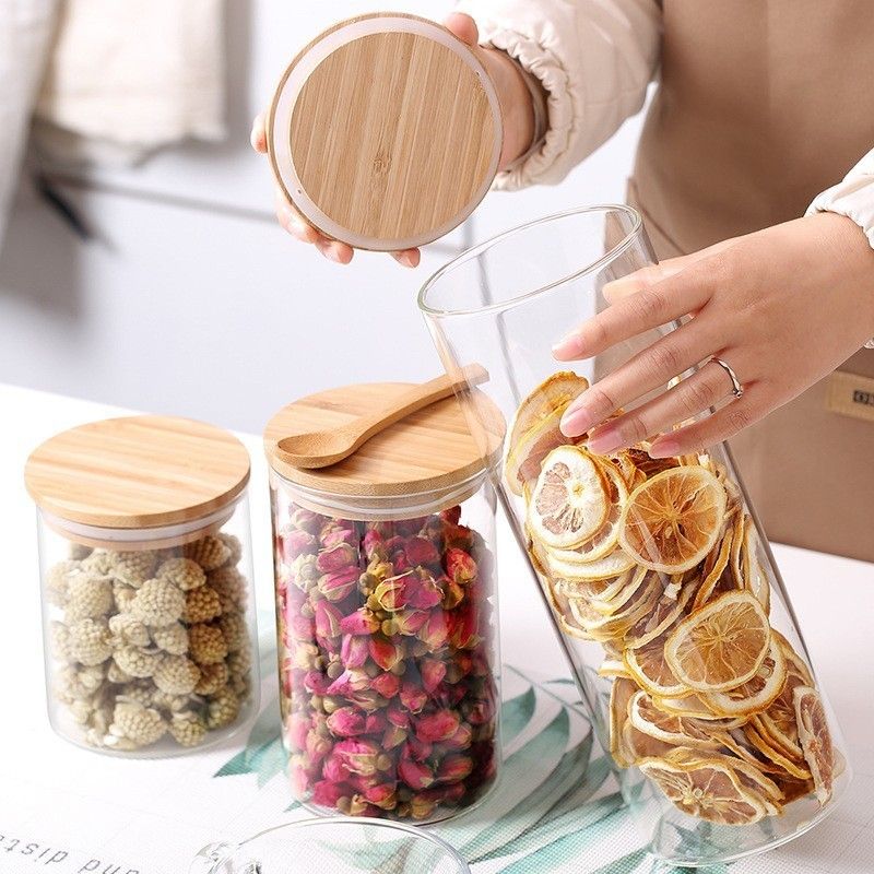 Storage Cereal Container Air Tight Canisters With Bamboo Lids Glass Jars For Kitchen