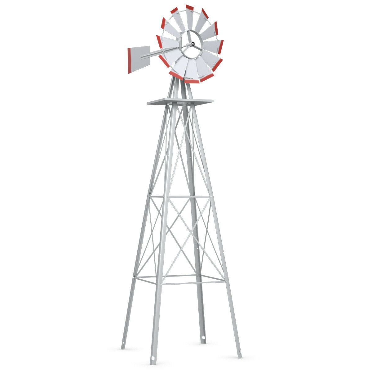 2021 8 Ft Tall Windmill Ornamental Wind Wheel Silver Gray And Red