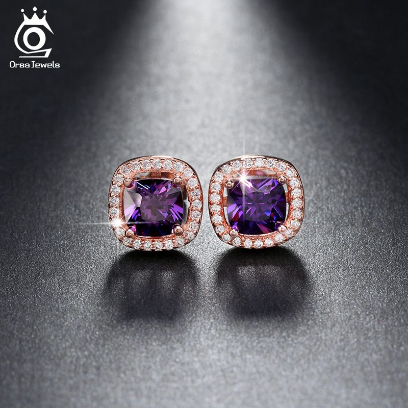 1ct Cushion Cut Multi Color CZ Crystal Stud Earrings for Girls Fashion Nickel Jewelry9