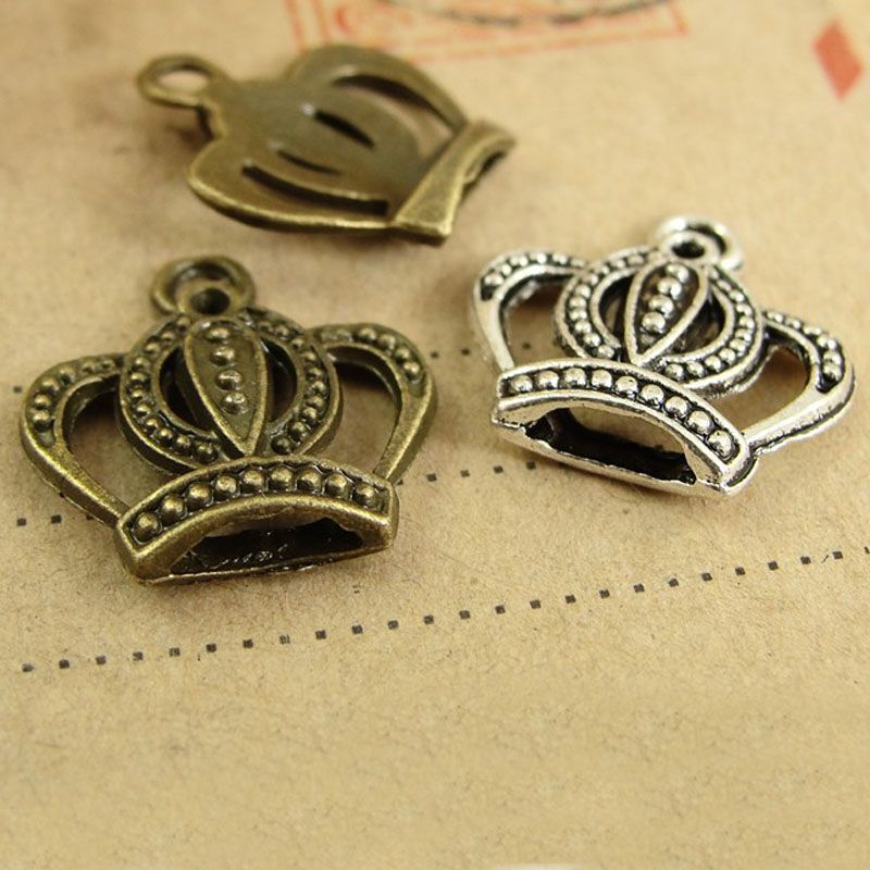 50pcs Diy retro jewelry accessories antiqued silver small crown charm pendants