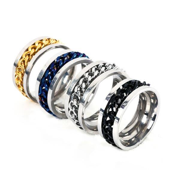 BC Jewelry Fashion Spinner Chain Ring For Men Gold & Black & Silver