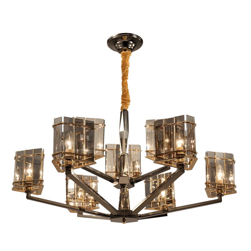 Mediterranean Nordic Luxury Black Glass Lampshade Led Round Chandelier Lamp 3 6 8 9 Lights Light Fixture Kit Home Decor Lighting