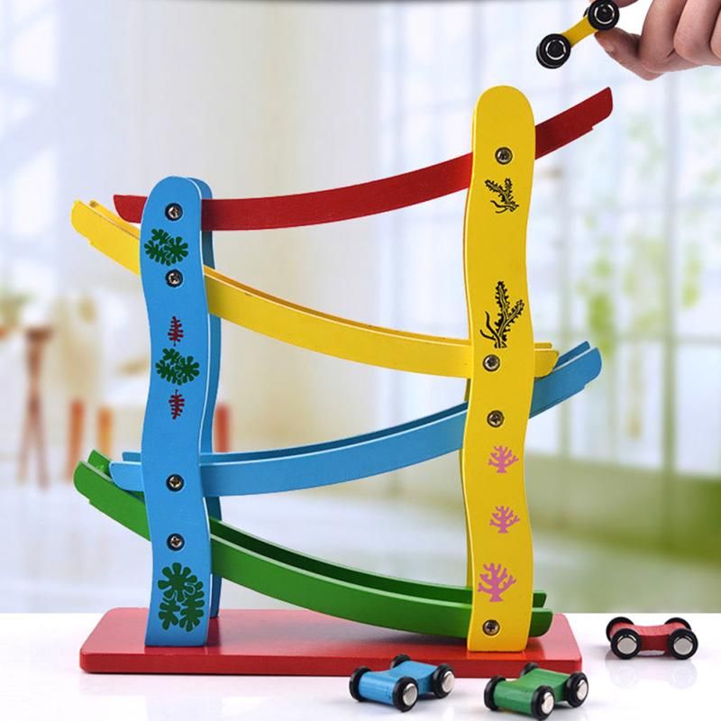 Coulissante Course 4 Inertie Habileté Couches En De Enfant Moteur Bois Voiture Bébé Développement Coloré Piste Mini D Jouet 9E2IWDH