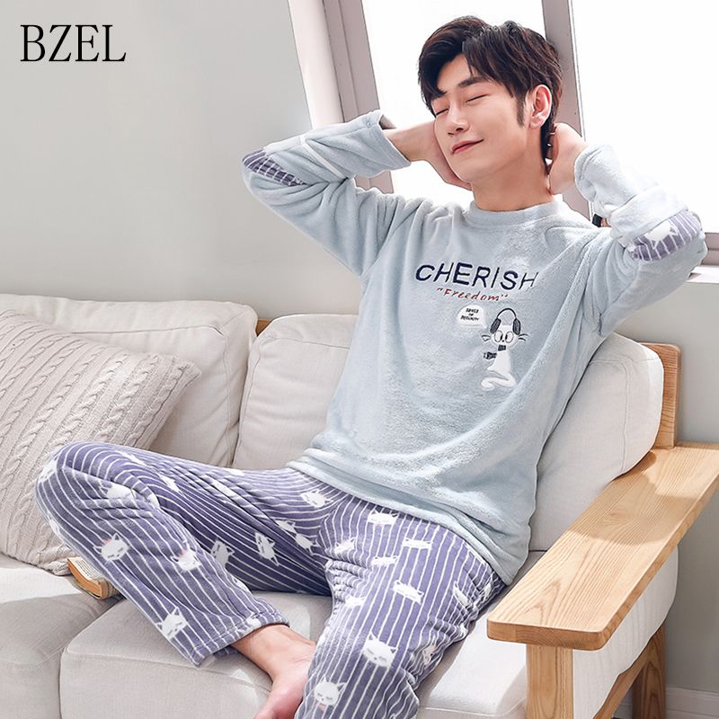 Bzel Flannel Thicken Cartoon Pajamas For Men Winter Flano Pyjamas
