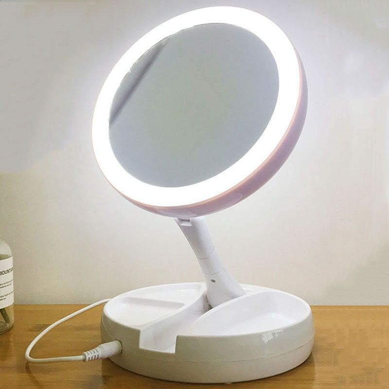 LED Lighted Makeup Mirror Portable Foldable 10* Magnify Double Sided