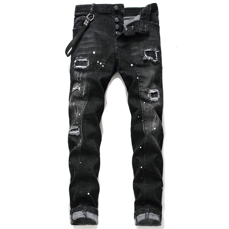 2021 Unique Mens Distressed Ripped Blue Skinny Jeans Fashion Designer ...