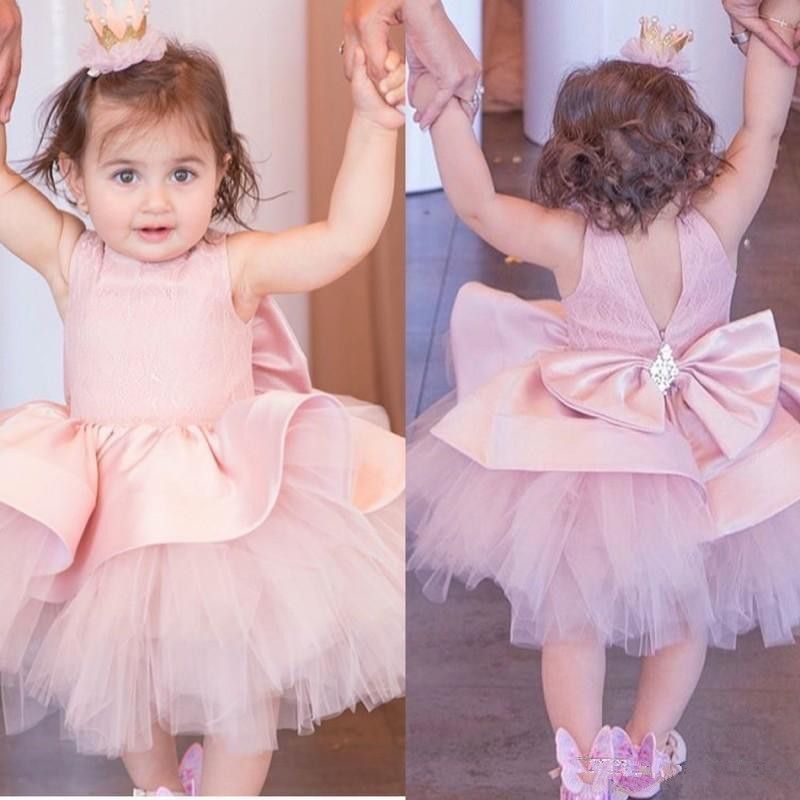 Lovely Pink Flower Girl Dresses Tutu Tulle Custom Princess Birthday Party Gowns
