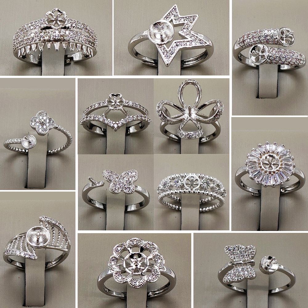 2019 Wholesale Pearl Ring Settings Zircon Solid 925 Silver Ring