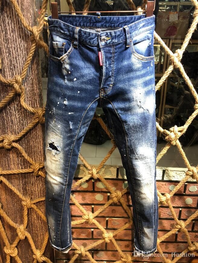 2019 DSQUARED2 DSQ D2 DSQUARED 2 Hole Pierre Rock Biker Jeans Men ...