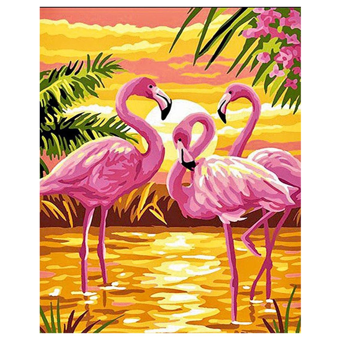2020 Diy Paint By Numbers Kit Sunset Pink Flamingo Framed Unframed