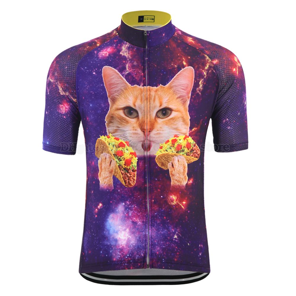 Summer Cartoon Funny Cat Cycling Jersey Men'S Short Sleeve Bike Wear