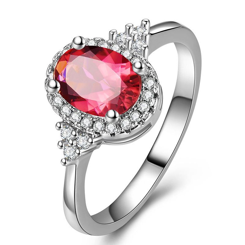 Full Diamond Red Ring Round Light Luxury Red Crystal Diamond Ring