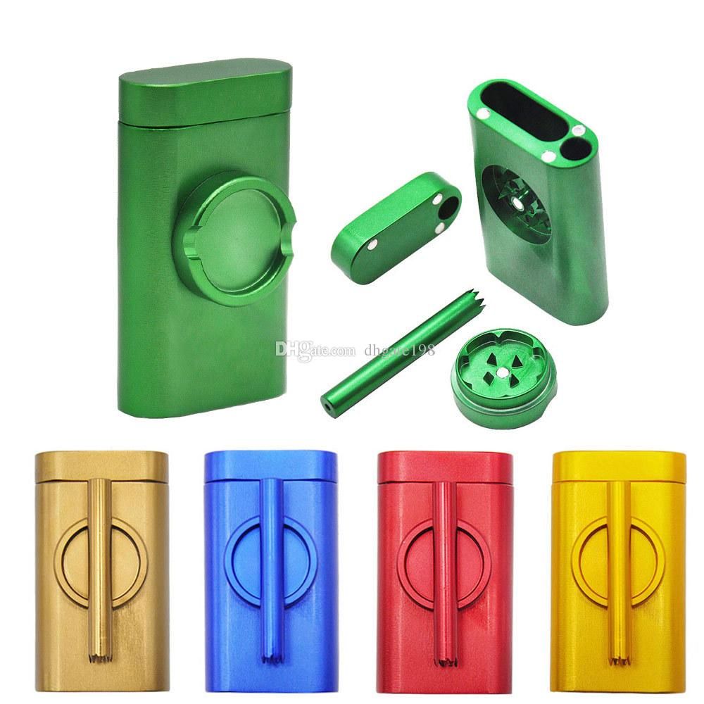 2020 Metal Dugout One Hitter Aluminum Pipe With Herb Tobacco Grinder