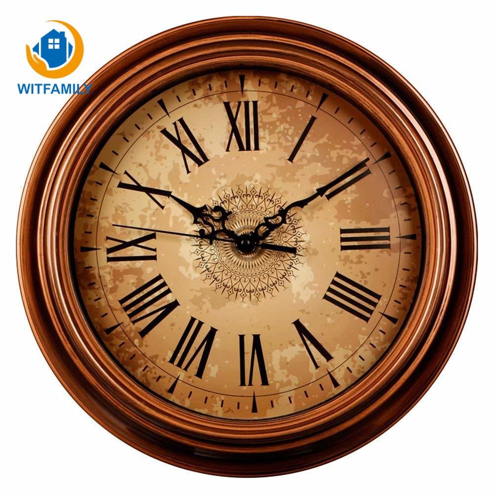 12 Inch Silent Non Ticking Round Wall Clocks Roman Numeral Clock Home Decorative Vintage Style