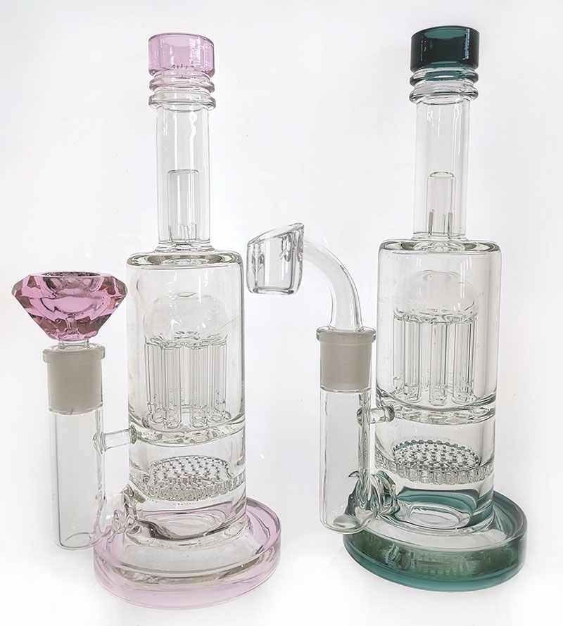 Glass Beaker Bong Light Purple with Honeycomb Recycler Water Pipe Bottle Bongs