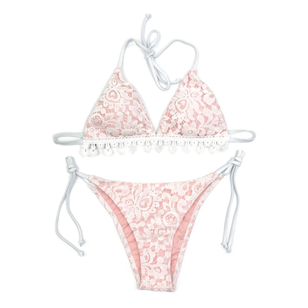 Silk Set Female Sides Halter Beachwear Bikini Brief Women Milk Tie String Adjustable Swimsuit Girls cj4AS3LR5q