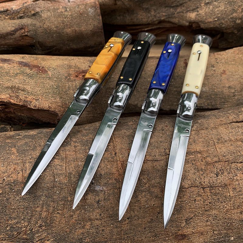 9 Inch Italian Mafia Knife 440c Acrylic Satin Single Blade Alloy Handle