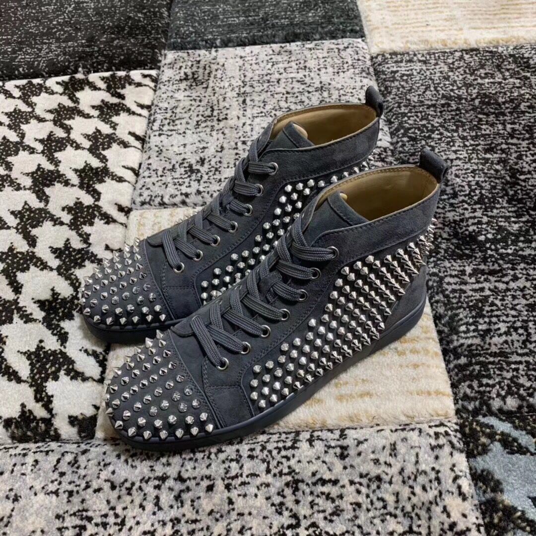 Perfect Brands Grey Suede Leather Spikes Sneakers Shoes High Top New ...