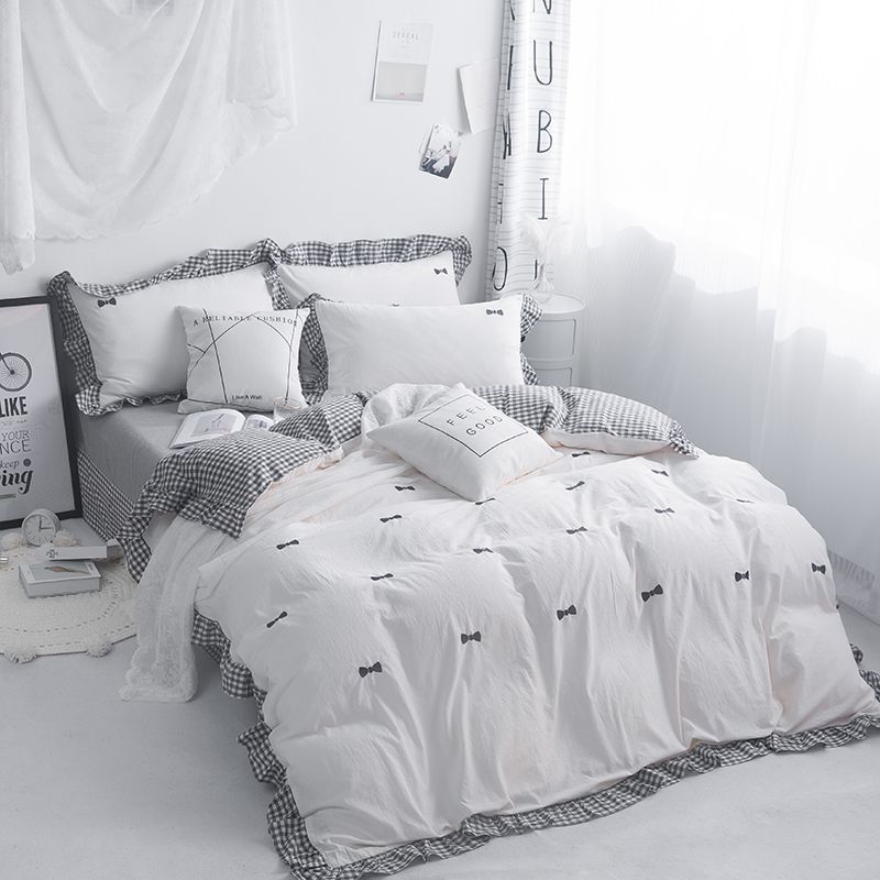 Embroidery Grey Pink White 100 Cotton Bedding Set Kids Girls Twin Queen King Size Duvet Cover Bed Sheet Quilt Sets