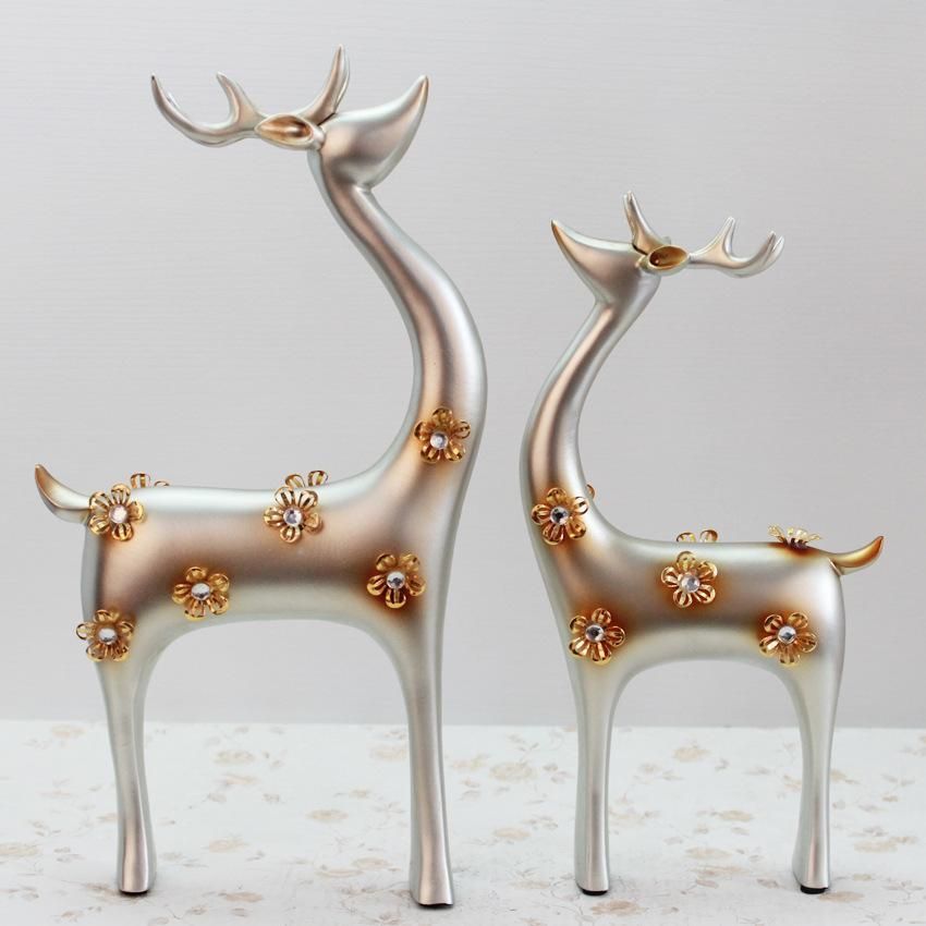 Silver Ornaments Home Furnishing Decor Decoration Creative Couple Deer Living Room Bedroom Crafts 15 3 5 28cm Resin