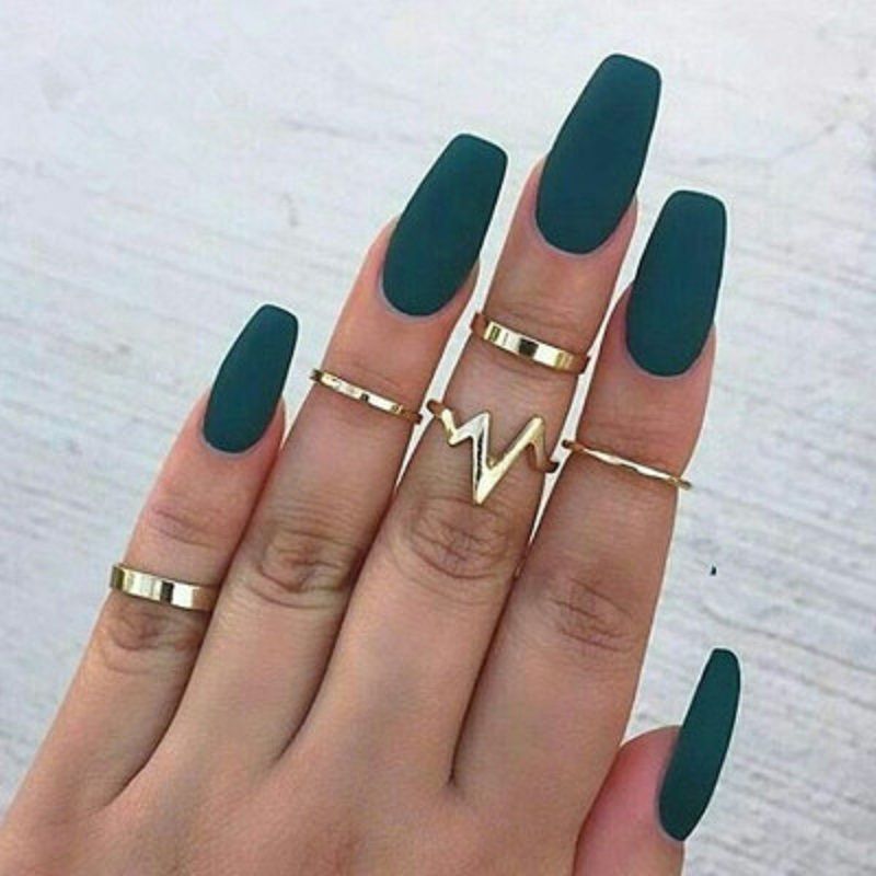 Punk Rock Gold Stack Plain Band Midi Mid Finger Knuckle Rings Set