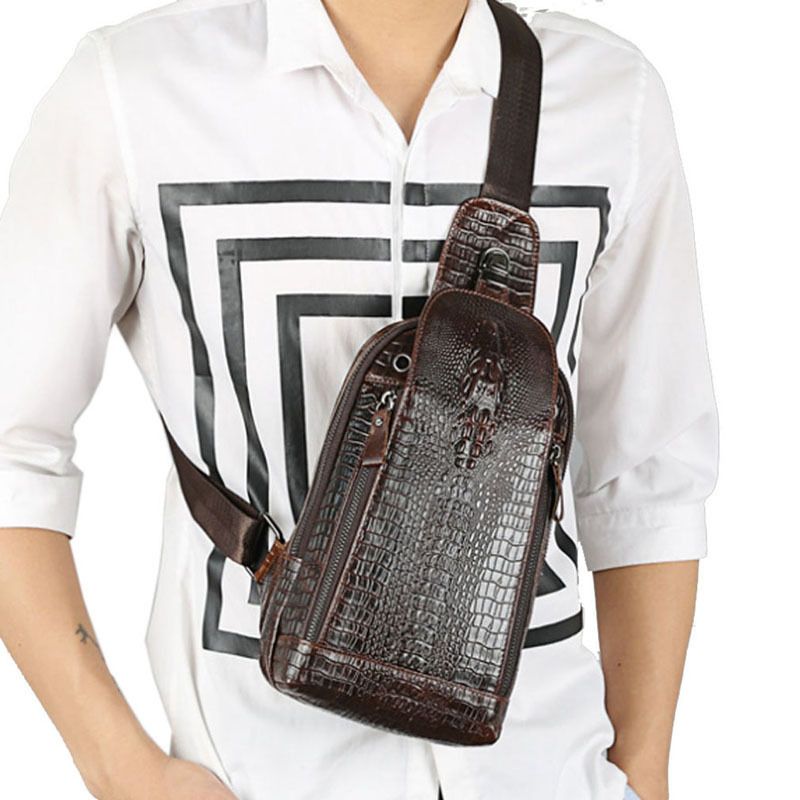 Men Vintage Leather Sling Chest Bag Travel Backpack Crossbody Shoulder Day Pack