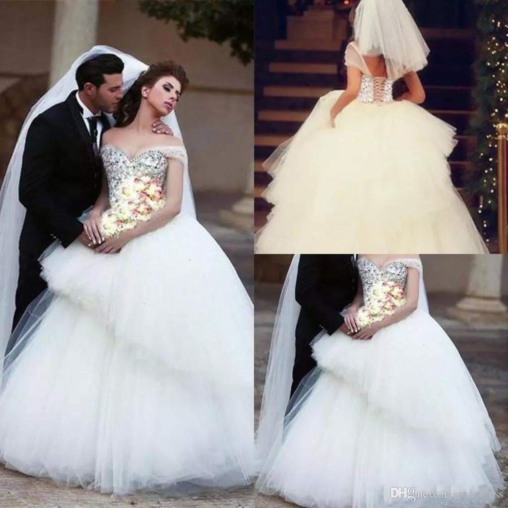 2020 Dubai Arabic Plus Size Bling Bling Ball Gown Wedding Dresses
