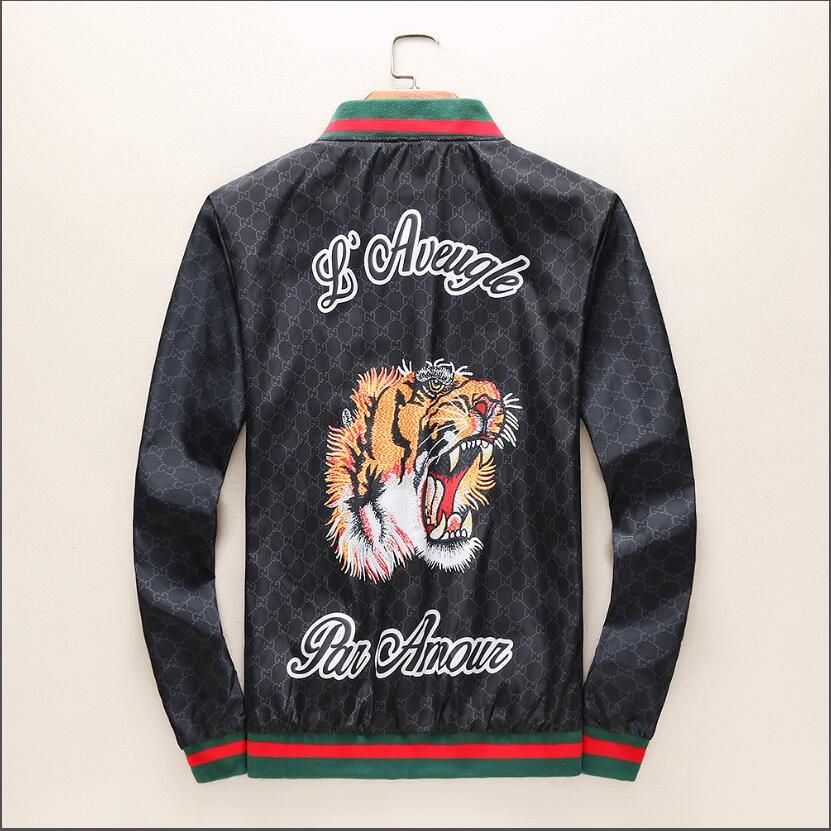 3D printed embroidery tiger Male Zipper Hood Outer Wear GUCCI With Bengal Jacquared Jacket Elastic Cuffs Luxury Design Lightweight