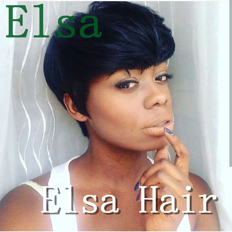 Fashion Women Short Black Straight Human Hair Full Wig Natural