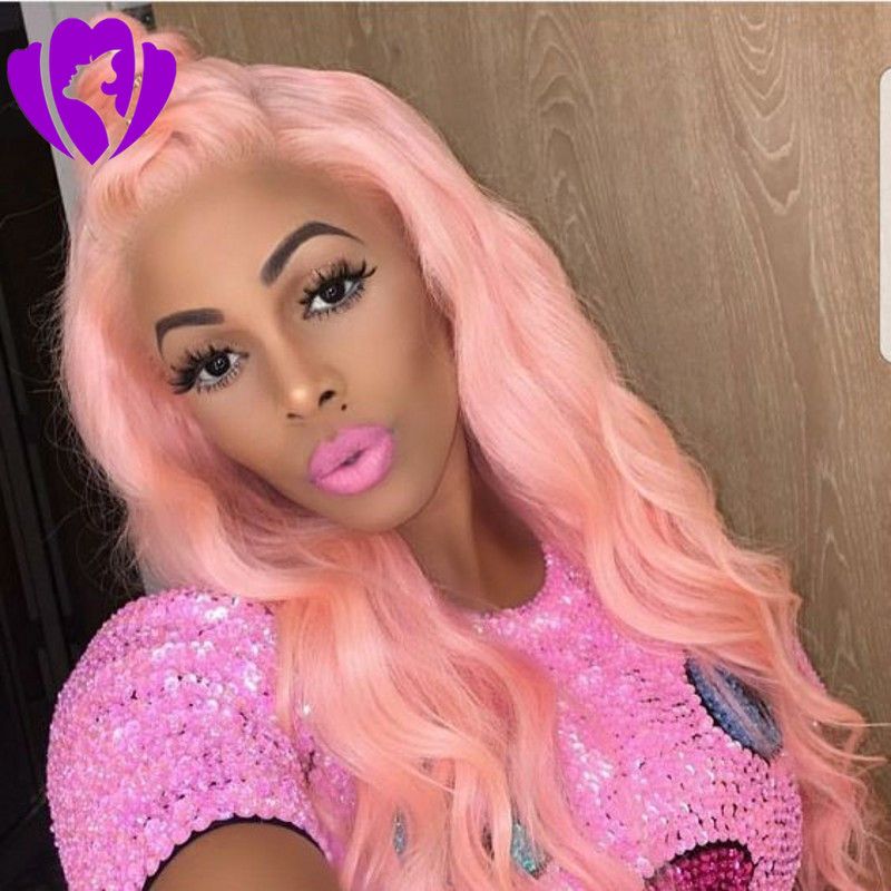 Lace Front Wigs Body Wave Long Light Pink Wigs For Women Heat Resistant ...