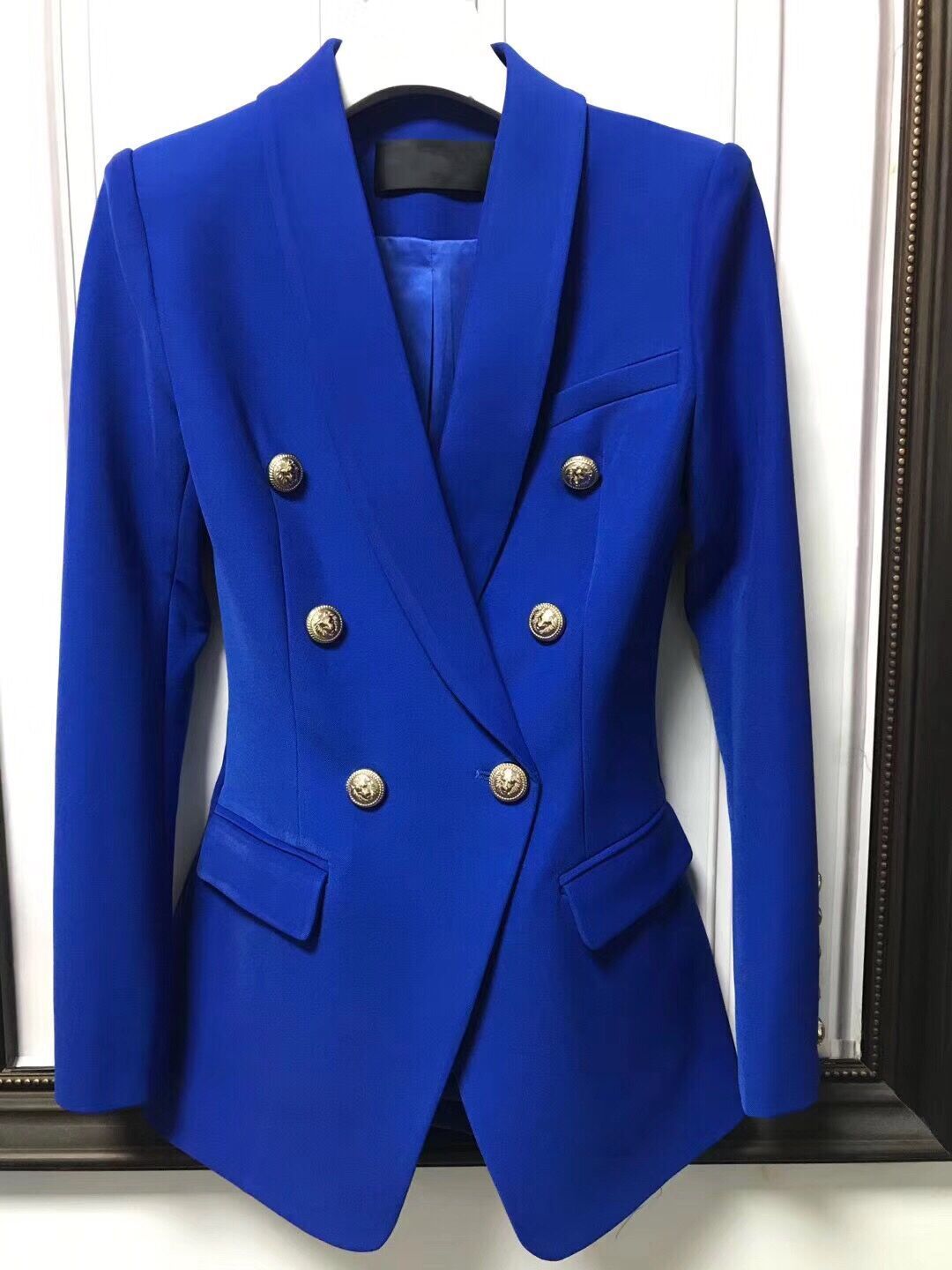 2020 Chic Royal Blue Women Blazer High Quality Designer Coat Double