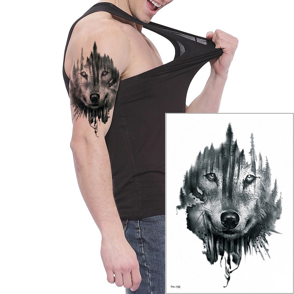 Animal Lobo Diseño Etiqueta Engomada Del Tatuaje Temporal Del Arte