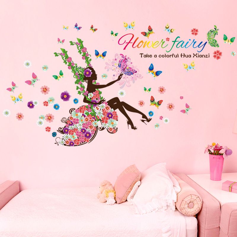 60cm 90cm Girls Flower Fairy Princess Wall Stickers For Children S Bedrooms Porch Tv Decoration Home Decor Art Pictures