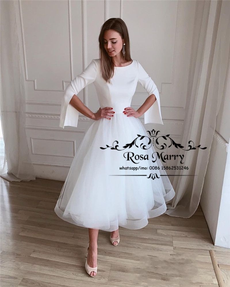 Discount Modest Plus Size Short Wedding Dresses 2019 White Long