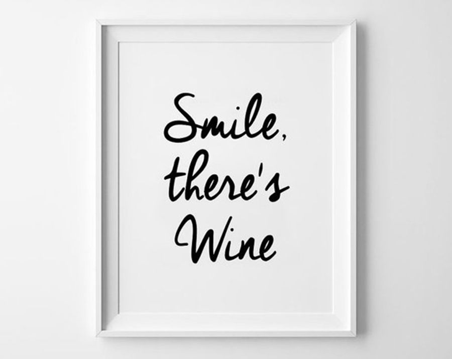 No Frame Smile There S Wine Wall Art Black And White Typography Poster Funny Es Canvas Print Minimalist Home Decor Living Room D