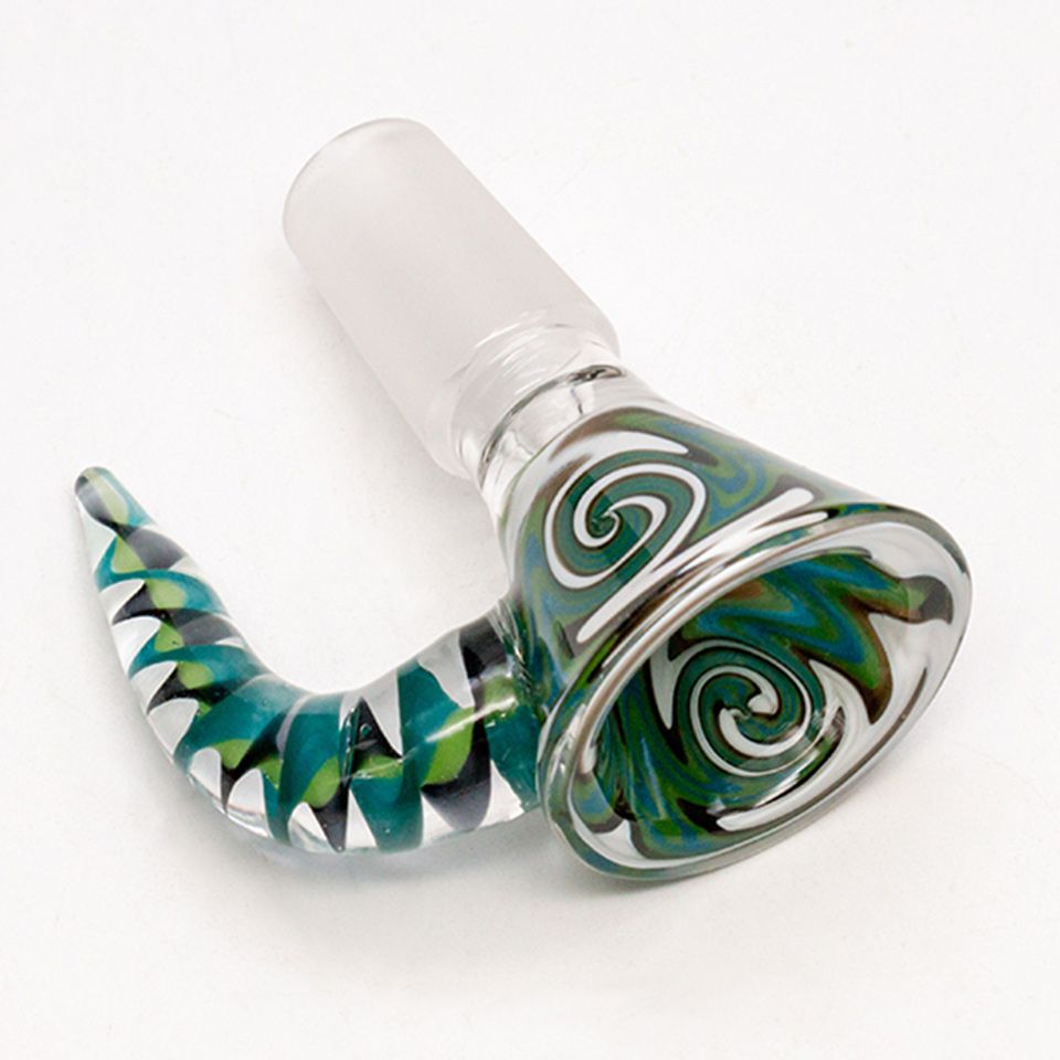 2019 Thick Glass Bong Slides With Handle Bowl Green Funnel Male 14mm