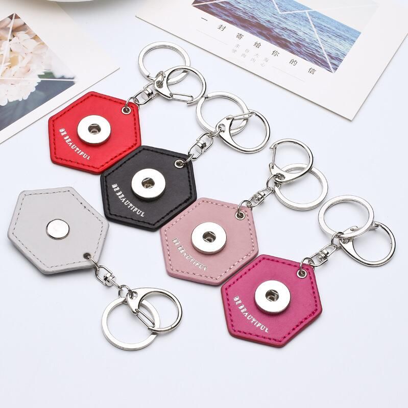 Wholesale Hexagon PU Leather Snap Button Key Chain Snap Keychains Key
