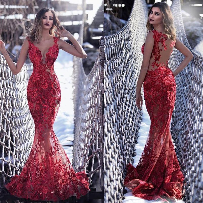 illusion sequin lace feather sleeve mermaid gown
