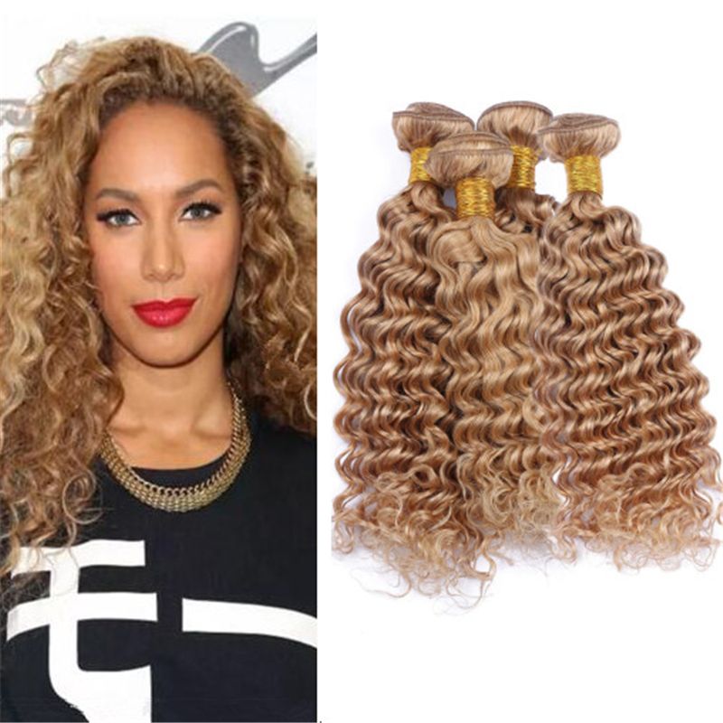 Strawberry Blonde Virgin Peruvian Curly Hair Weave 4 Bundles Deals