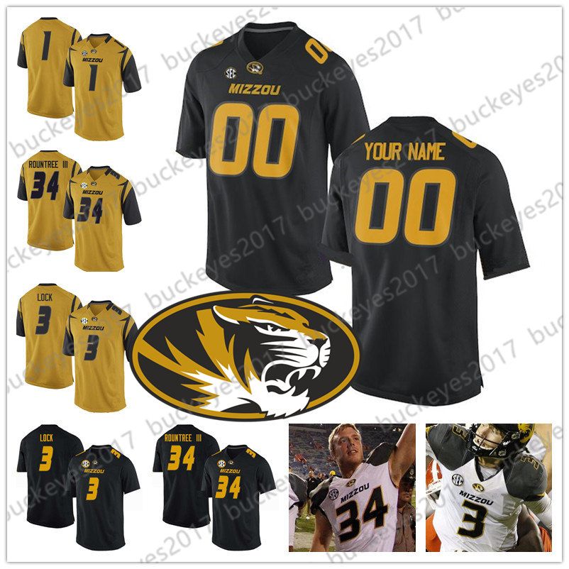 Custom Mizzou Missouri Tigers Any Name Number Stitched Black White Gold