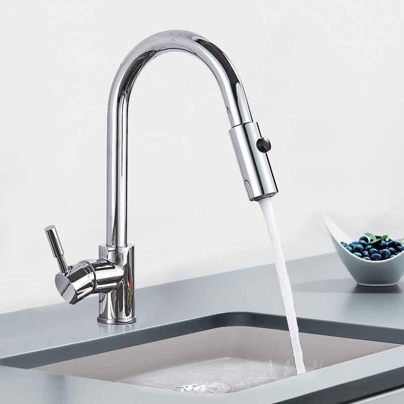 Chrome Polish Kitchen Sink Faucet Spray Stream Rain Switch Spout Pull Down Mixers Deck Mounted Hot And Cold Water Tap