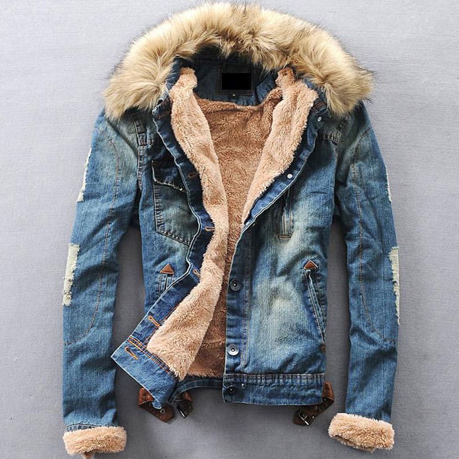 2018 New Winter Ripped Denim Jacket Men Clothese Jean Coat Men Casual