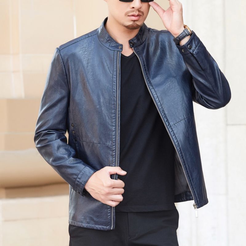 2019 New Fashion Mens Leather Jackets Short Stand Collar Slim Jacket Men Business Casual Brand Clothing Plus Size M 4xl