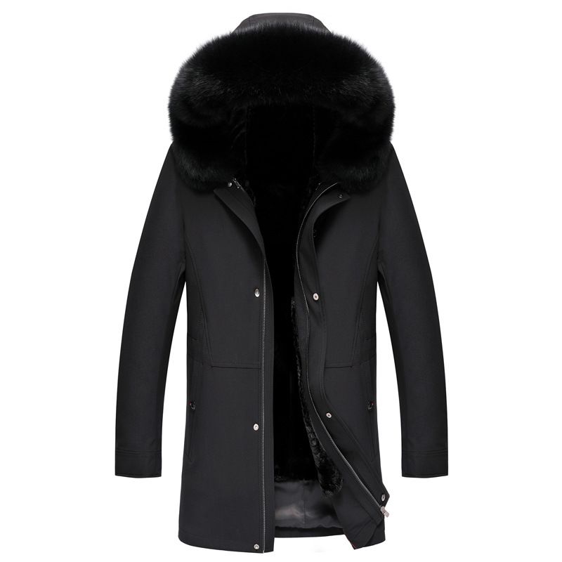 2021 Long Rabbit Fur Coats Mens Shearling Jacket Hooded Winter Fur ...