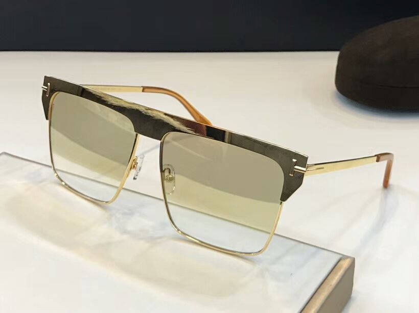 Ft0706 Metal Square Sunglasses Gold Mirrored Sun Glasses Designer