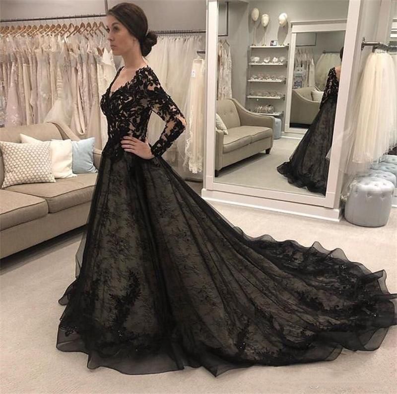 black wedding dresses long sleeve