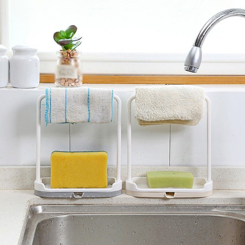 Cleaning Cloth 2 In 1 Multi Function Kitchen Sink Caddy Sponge Soap Holder Plastic Sink Storage Supplies