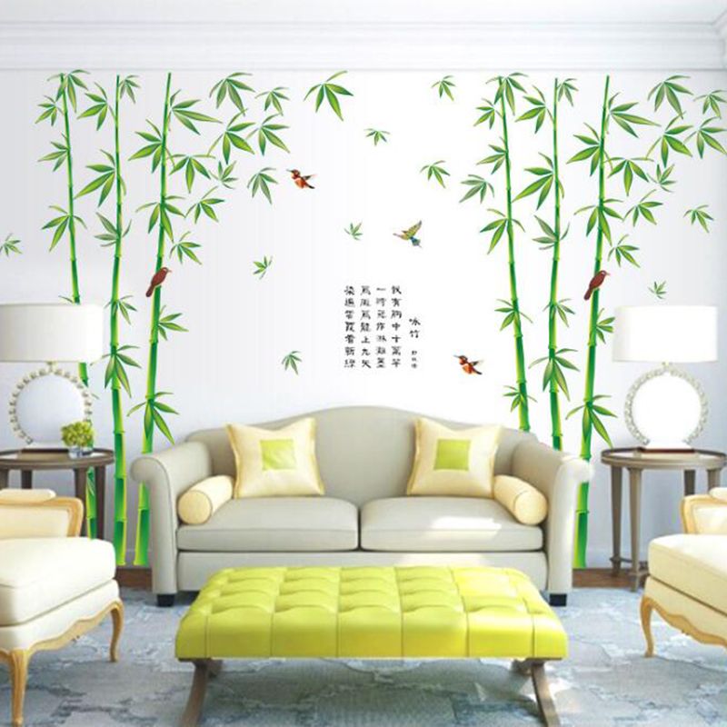 new large green bamboo wall sticker for bedroom tv sofa background