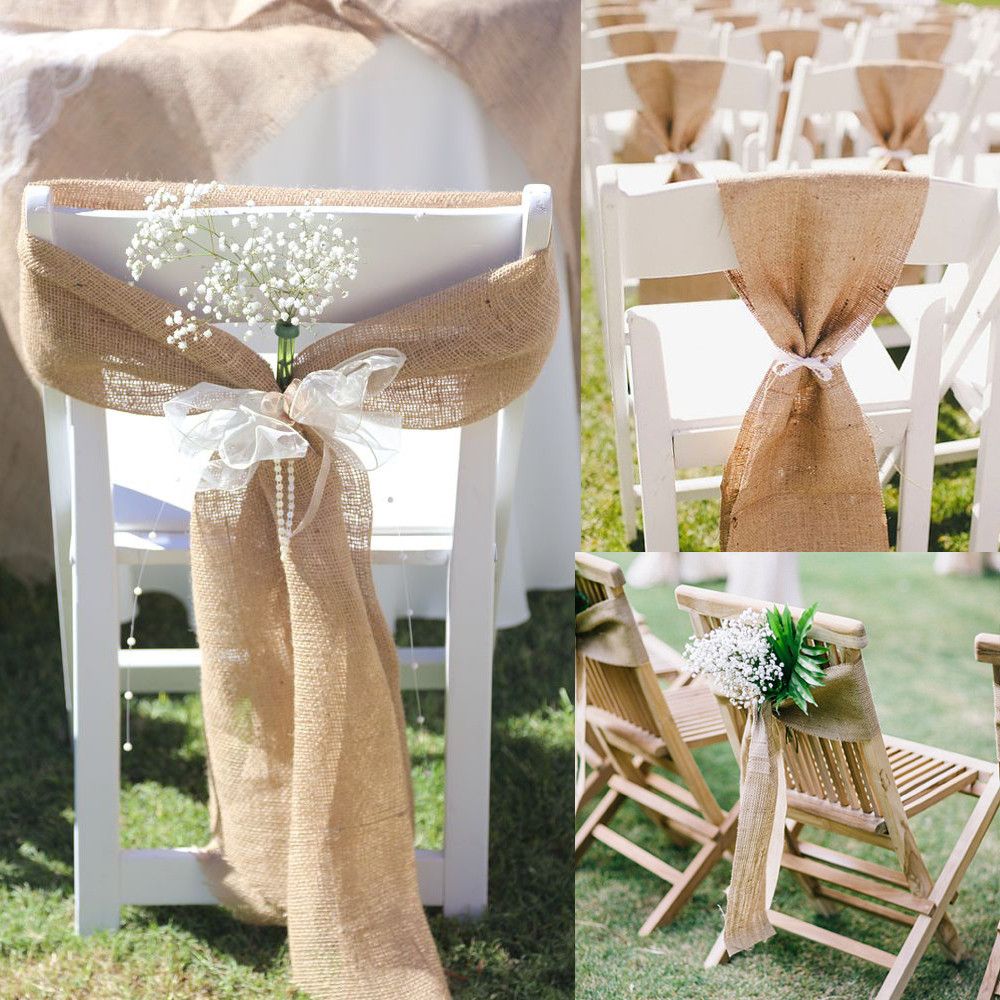 10pcs Lot Burlap Ribbon 6 X 94 Handmade Burlap Wedding Chair Sash Jute Tie Bow For Party Baby Shower Rustic Wedding Decor